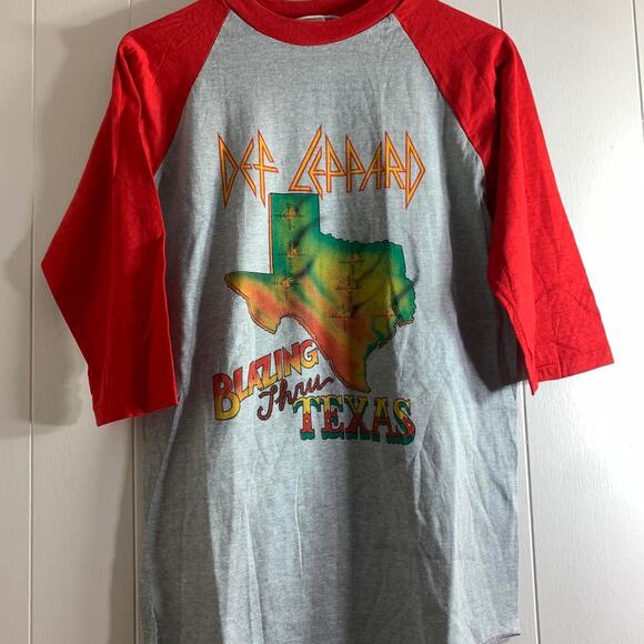 vintage 80’s DEF LEPPARD Blazing Thru Texas double sided 3/4 sleeve tee shirt M - Picture 3 of 7